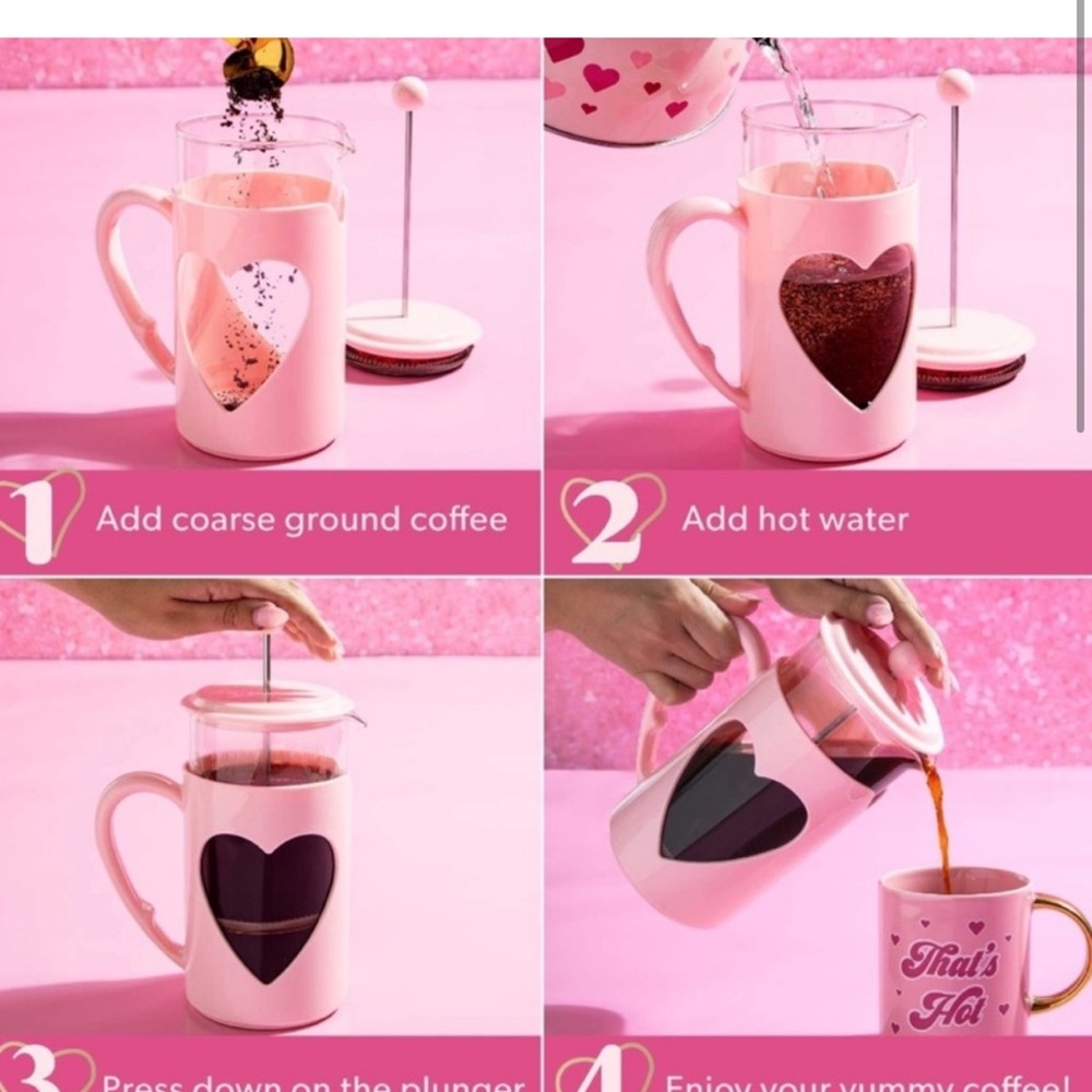 Heart Design French Press Coffee Maker - Pink